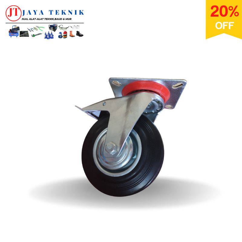 Roda Troli Karet Roda Gerobak Hidup Rem 3"Kekuatan Roda 40 kg