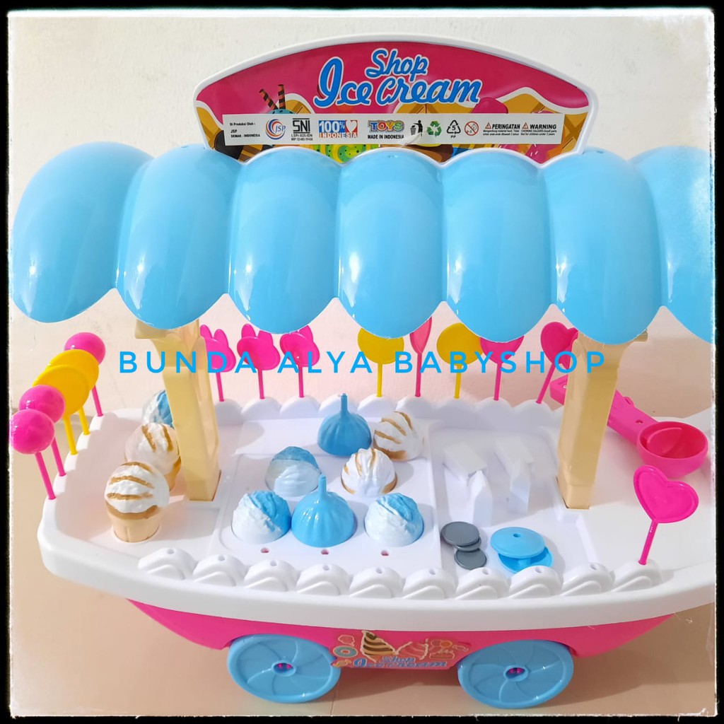 Ice Cream Stroller - Mainan Anak Edukasi - Gerobak Ice Cream Mainan - Troli Es Krim - Trolley Ice Cream Shop Ukuran Besar - Mainan Gerobak Es krim Dorong Fun Toys Ukuran Besar