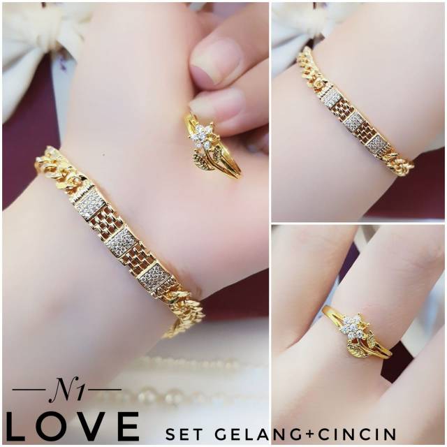 Xuping gelang dan cincin lapis emas 24k 1409h