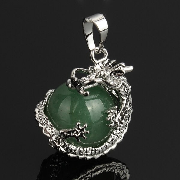 Liontin Round Bead Dragon Green Aventurine