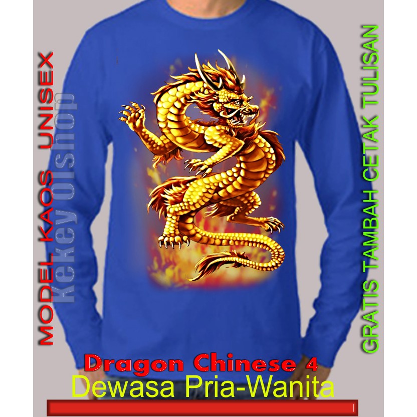 Koas Naga Emas Lengan Panjang Model Unisex T Shirt Gambar Dragon Chinese Untuk Dewasa Senilai Rp125 000