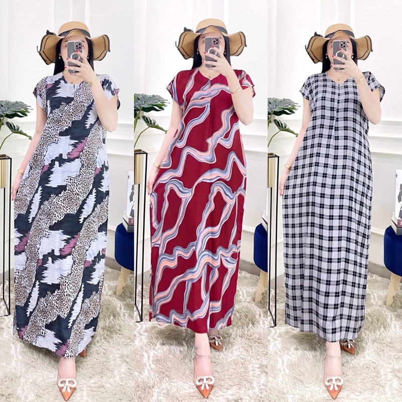 DASTER PANJANG SEMATA KAKI RAYON ROLL PABRIK | RESLETING DEPAN BUSUI BUMIL BAJU TIDUR SANTAI