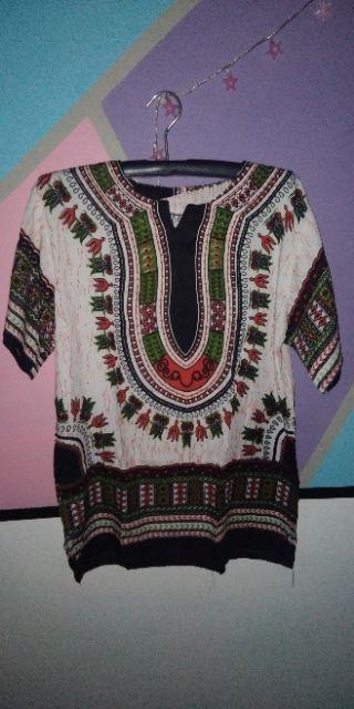 [promo] Kaos Etnik Dashiki Pria Wanita Dasar Putih All Size