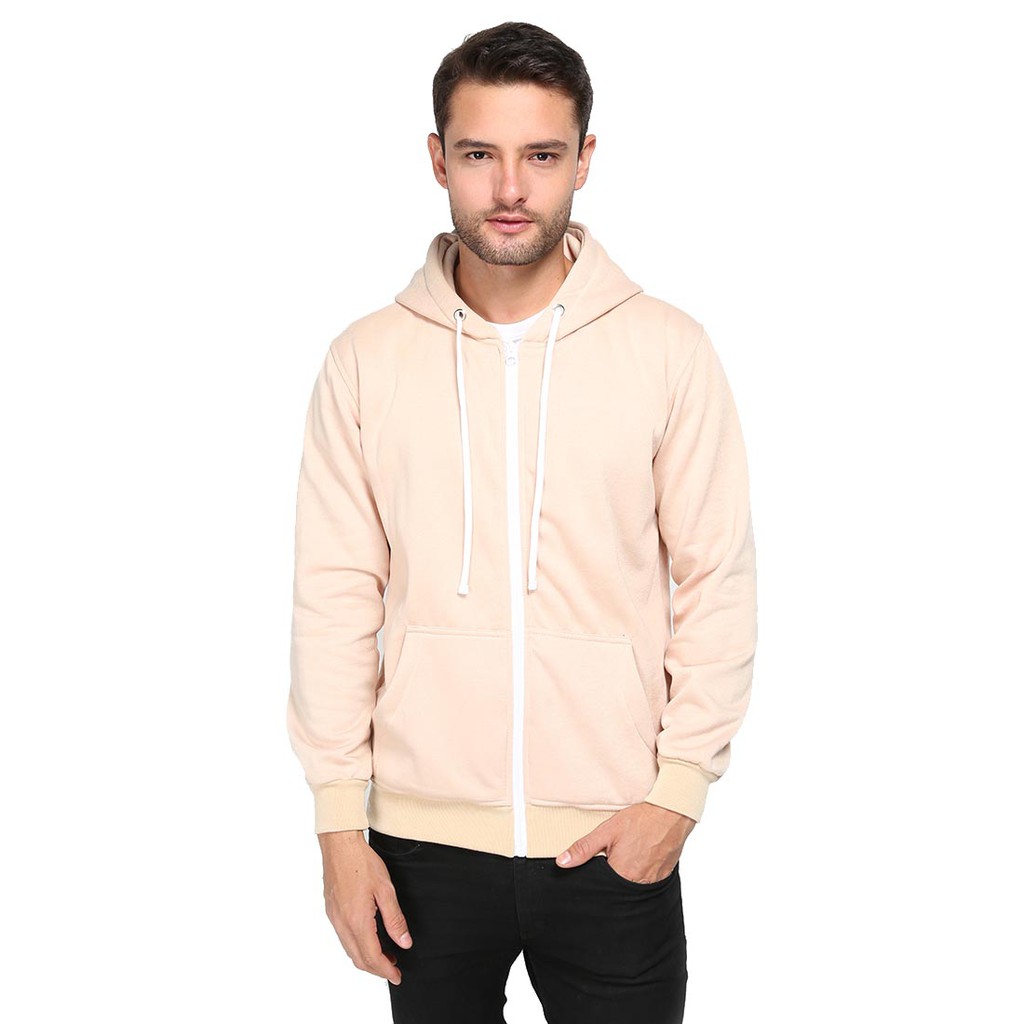 Hoodieku Jaket Zipper Basic Pria Cream Unisex Shopee 