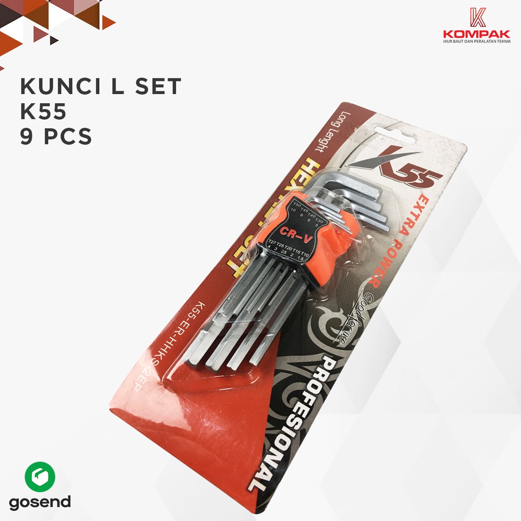 KUNCI L SEGI 6 PANJANG KUNCI L SET LONG HEX KUNCI L HEX FLAT K55 2EP