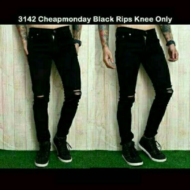 Celana jeans slimfit hitam sobek sobek