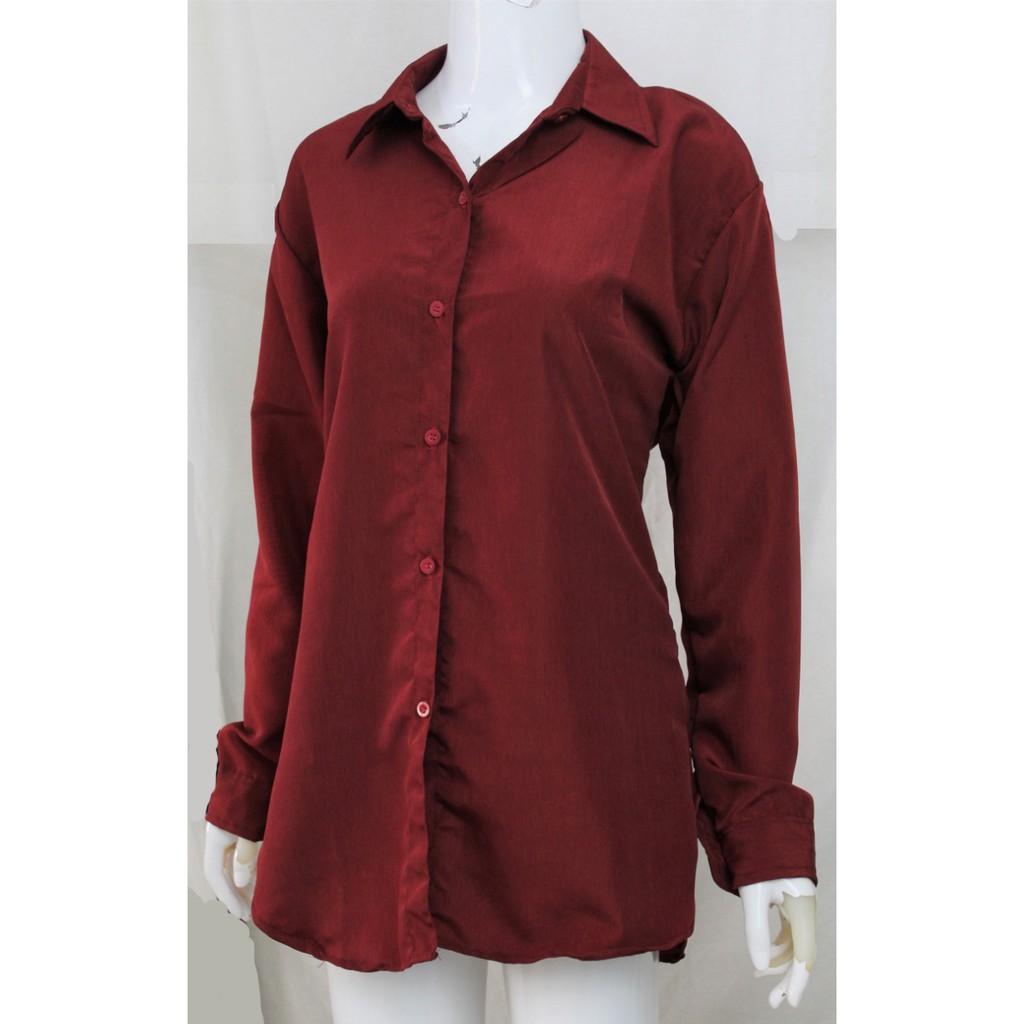FORTGLASS SONYA BAJU ATASAN KEMEJA WANITA PAKAIAN SANTAI LENGAN PANJANG CEWEK PUTIH HITAM NAVY CEWE-MAROON
