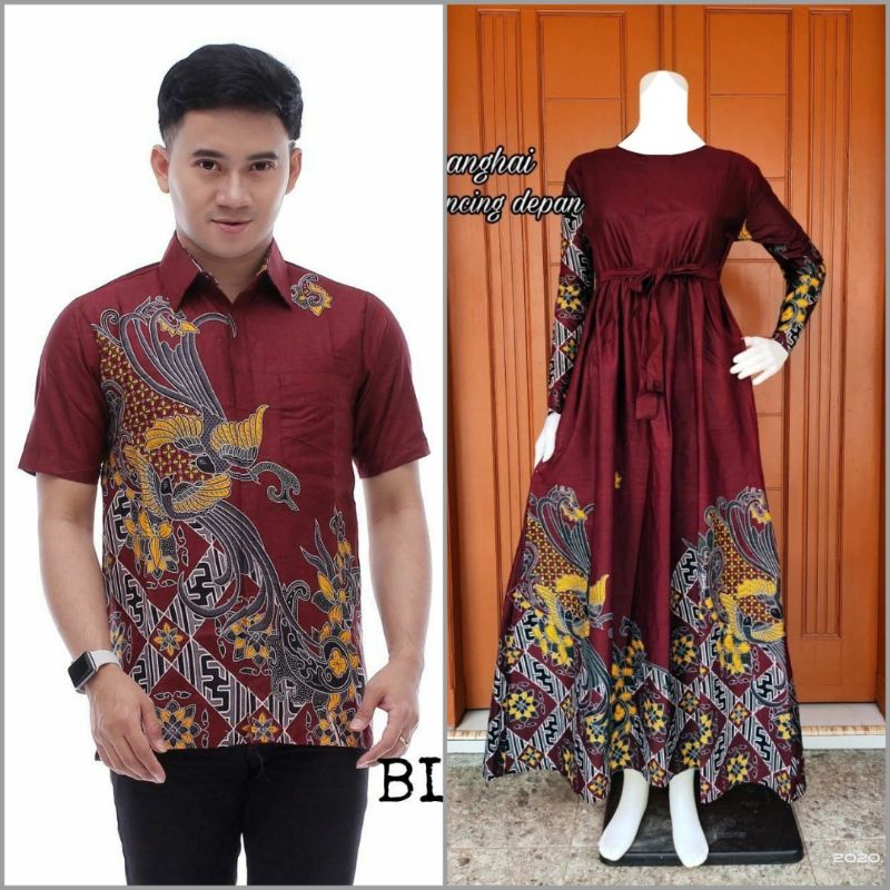 Maura Couple (HARGA SATUAN) - Sania Ruffle Batik Couple Gamis Standar Jumbo Terbaru -