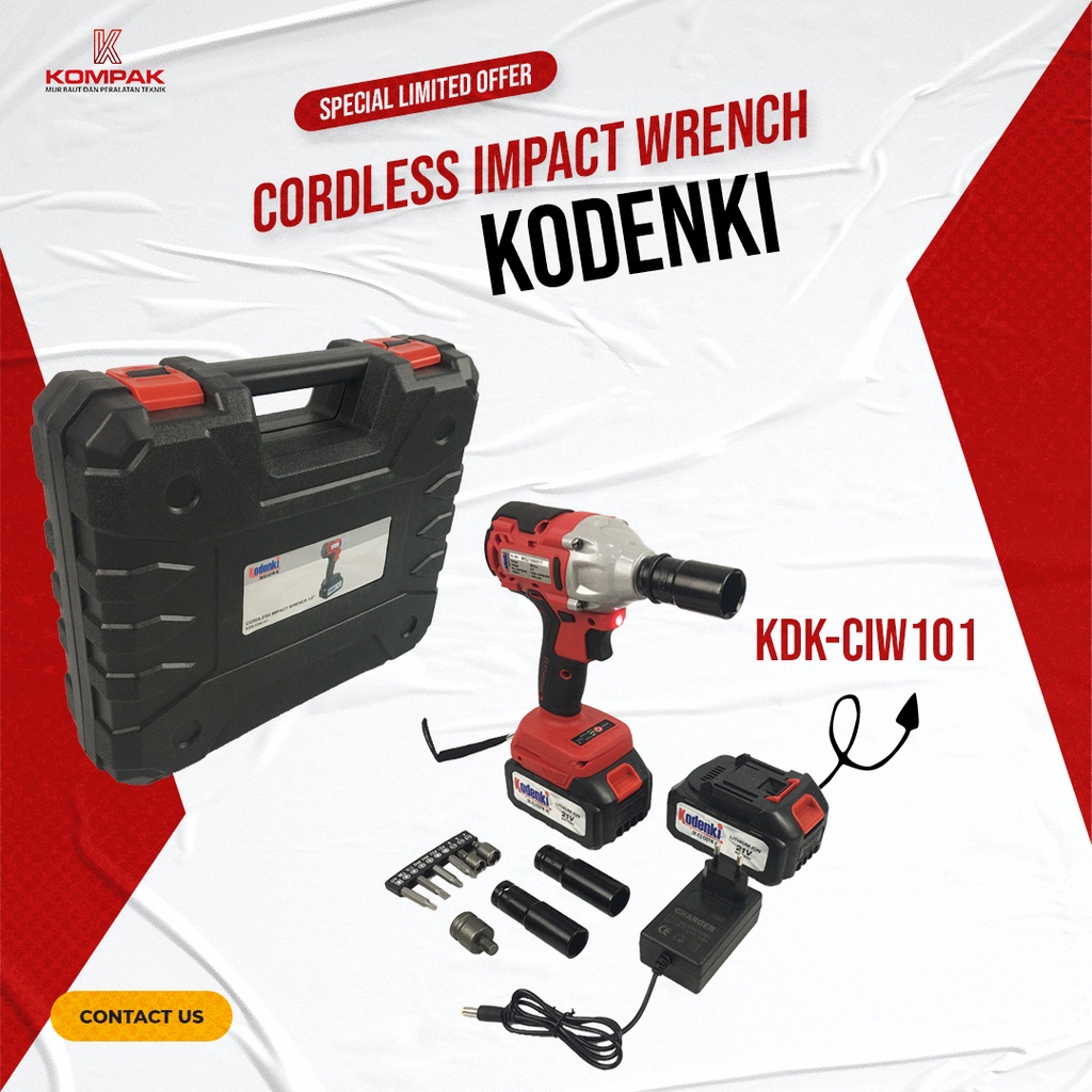 Cordless impact wrench Kodenki / Mesin bor baterai impact pembuka baut mur 1/2inch Air Impact Kodenk