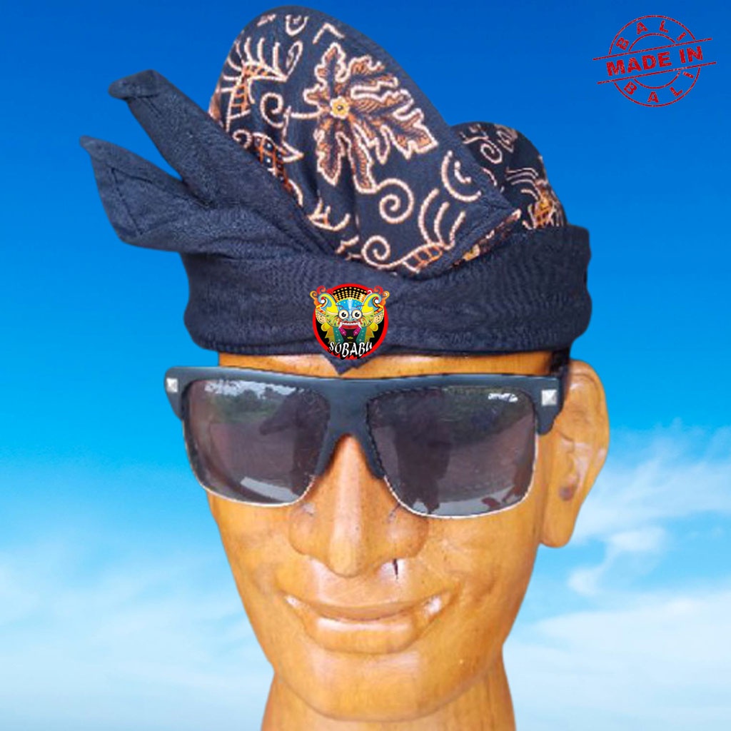 Udeng Bali Asli Ikat Kepala Setengah Jadi Hitam Polos Motif Daun - Ikat Kepala Khas Bali - Blangkon 