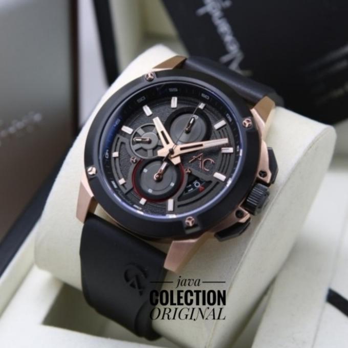 Jam Tangan Pria Alexandre Christie Ac9602 Black Rosegold Rubber Ultrashop09