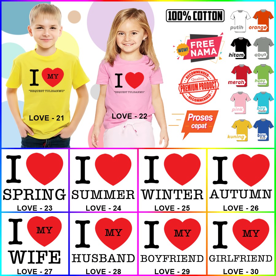 Baju Kaos ANAK DAN DEWASA I LOVE NY COUPLE (FREE NAMA)