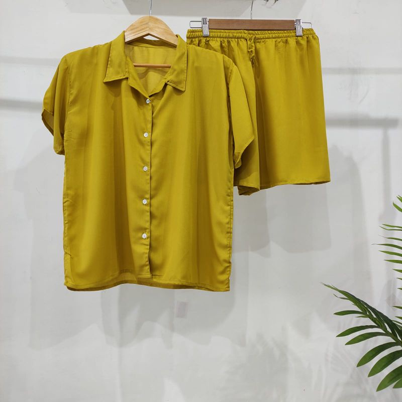 PIYAMA KANCING PENDEK | PIYAMA RAYON | BAJU TIDUR RAYON-KCB LEMON