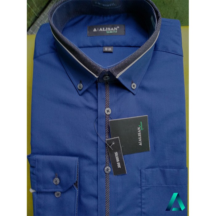 KEMEJA ALISAN NAVY KOMBINASI LIST LENGAN PANJANG | SLIMFIT