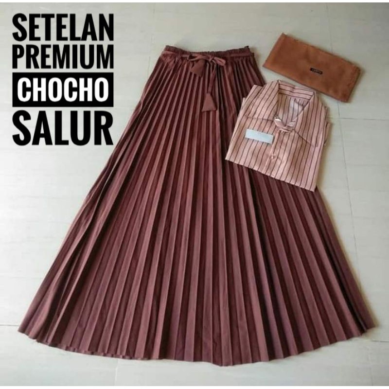 Setelan Premium 3in1 Plisket Warna Choco