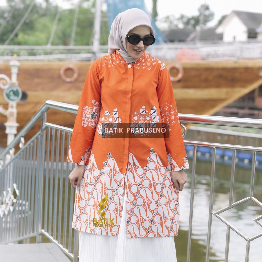 Binar Bintari Tunik Batik Wanita Model Kancing Kutubaru Original Solo Prabuseno Full Furing Trikot P