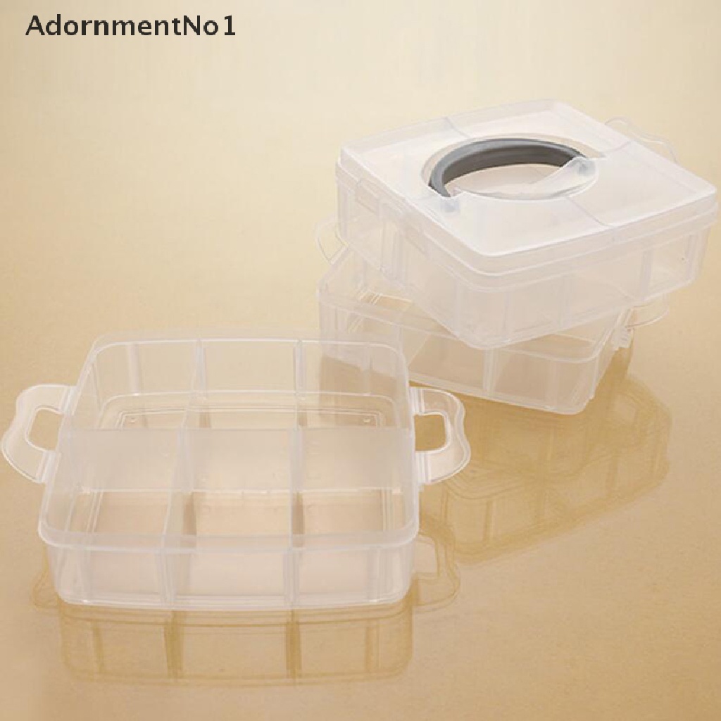 (AdornmentNo1) Kotak Penyimpanan Manik-Manik / Perhiasan 18 Sekat Adjustable 3 Lapis Bahan Plastik