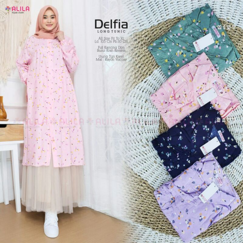 DELFIA LONG TUNIK BY ALILA  / TUNIK MOTIF BUNGA KECIL BERBAHAN RAYON VISCOSE / TUNIK PANJANG  / LONG