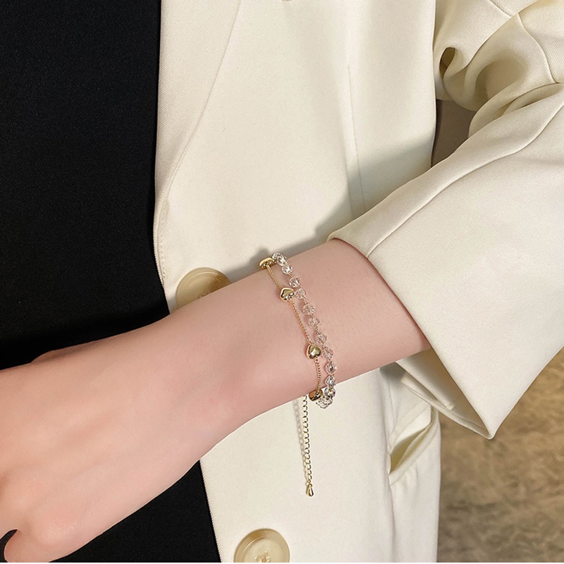 Elegant Heart Bead Gold Chain Bracelet Gelang Korea Multilayer Transparent Ball Bracelets for Women Jewelry Gift-1