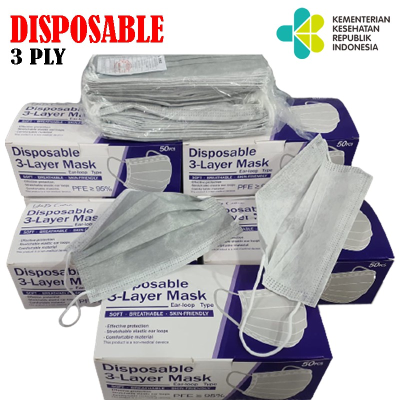 NEW [50pcs 3ply] masker earloop disposable mask daily mask masker kesehatan anti virus masker mulut