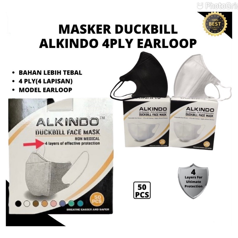 Masker Duckbill Alkindo 4 Ply Putih Garis Hitam Garis Abu Warna Warni per Box isi 50 Masker WeMask F