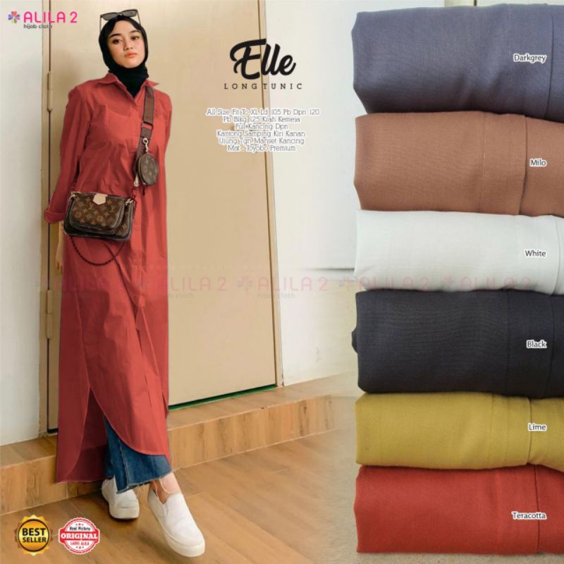 Elle long tunik toyobo full kancing depan ada saku knn kiri