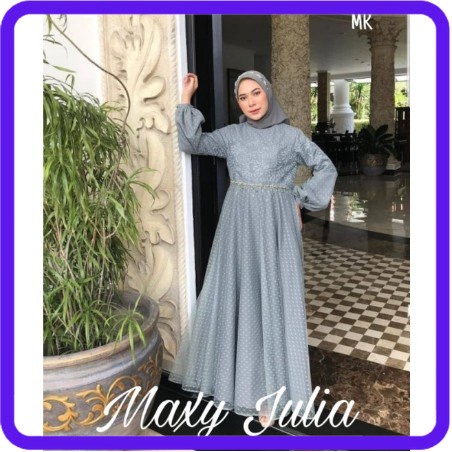 Gamis brukat tile Kekinian Trendy Polka tangan balon Termurah Butik Terbaru 2021 Gamis pearl julia