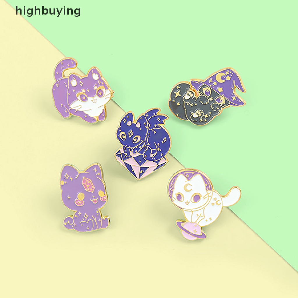 Hbid Bros Pin Enamel Desain Kucing + Topi Penyihir + Langit Berbintang Warna Ungu