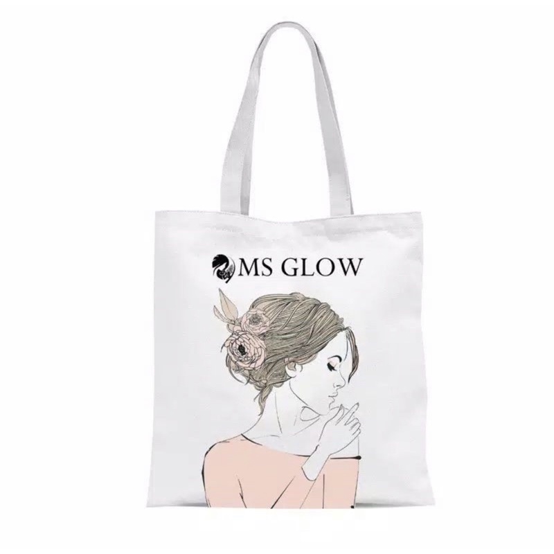 ( READY ) TOTEBAG MS GLOW PUTIH TOTE BAG MSGLOW GIFT TAS POUCH MS GLOW BEAUTY CANTIK SKINCARE