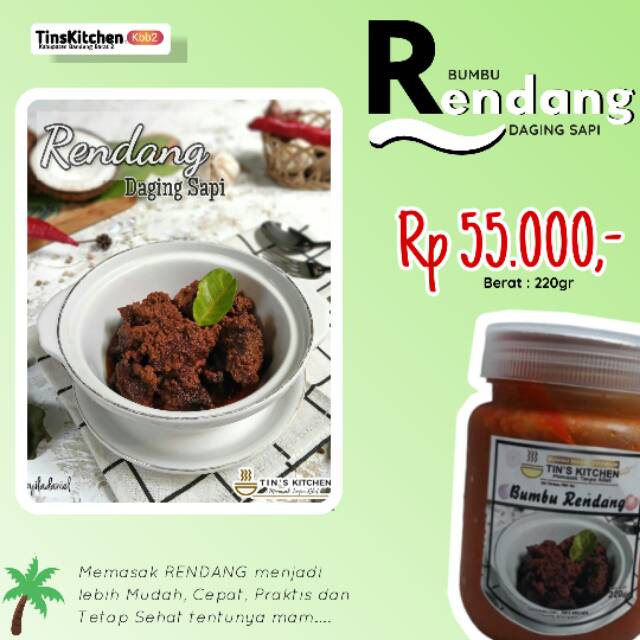 

Bumbu Rendang Tin's Kitchen 220 gr multifungsi multiguna homemade low msg tanpa pengawet kemasan 220gr tinskitchen