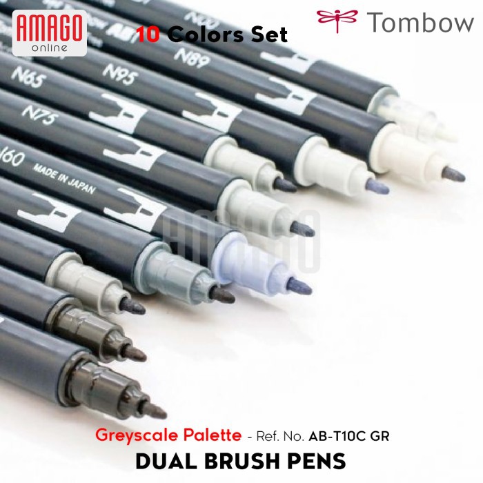 TOMBOW Dual Brush Pens - Greyscale Palette of 10 colors - AB-T10C GR