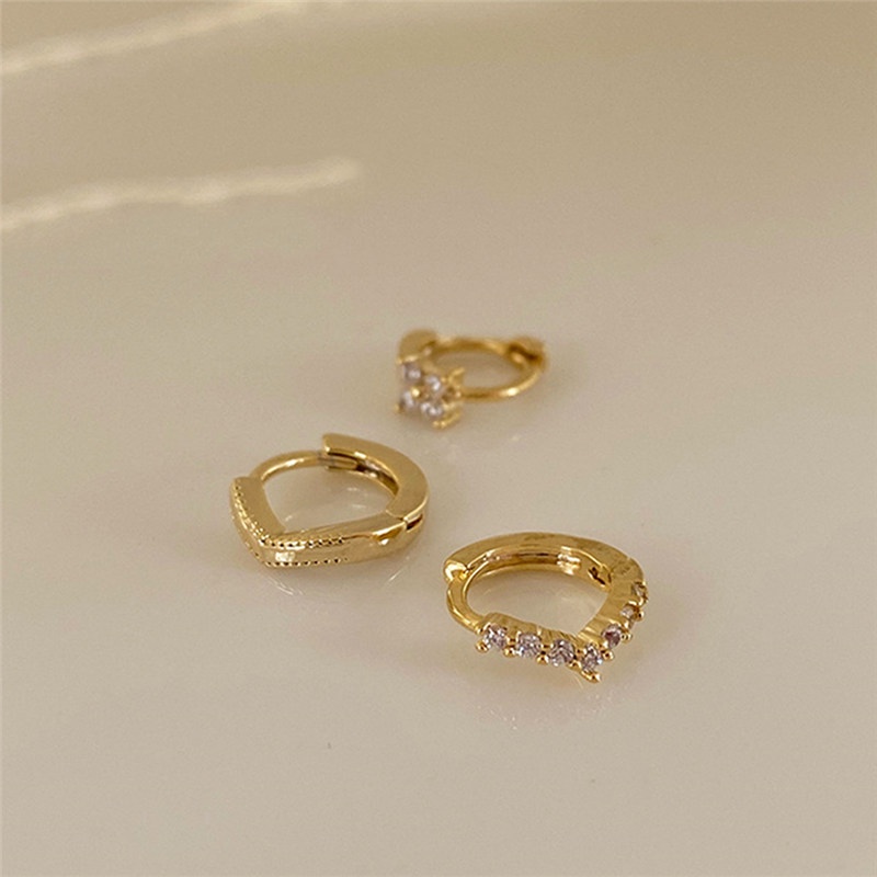 TK 1 Pair Gold-plated Mini Zircon Earrings Rhinestone Piercing Ear Clip Cubic Otic Cartilage Earring