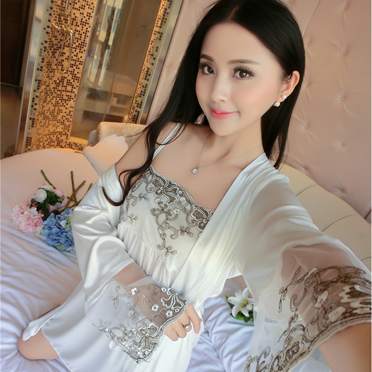 Baju Tidur Satin BORDIR #603 Set 2in1 Kimono  Pakaian Wanita Women Silk Korea Fashion Piyama Pyjama