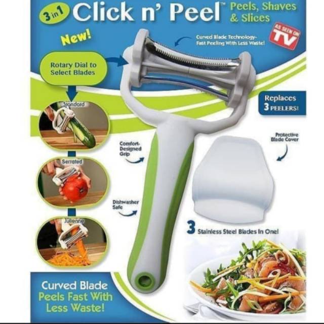 Klik 'N Peel dengan 3 Stainless Steel Curved Blades alat kupas kulit buah