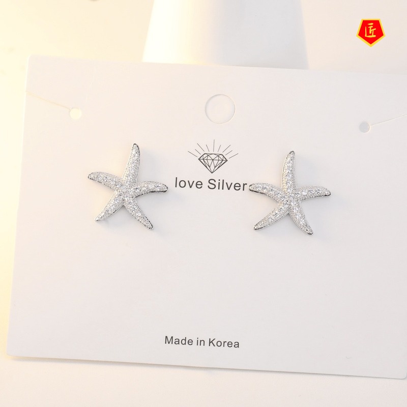 [Ready Stock]Creative Starfish-Shaped Diamond Stud Earrings