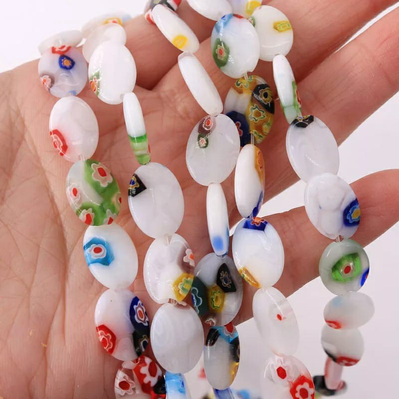 manik-manik kaca lampwork Millefiori warna campuran Harga/String