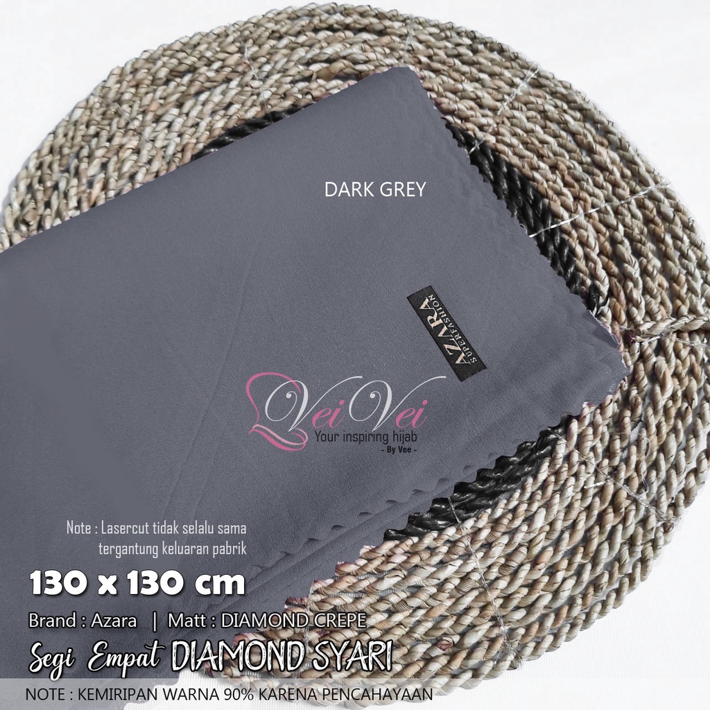 [ 130 x 130 cm] DIAMOND CREPE LASER - JILBAB SEGI EMPAT SYARI JUMBO AZARA-DARK GREY