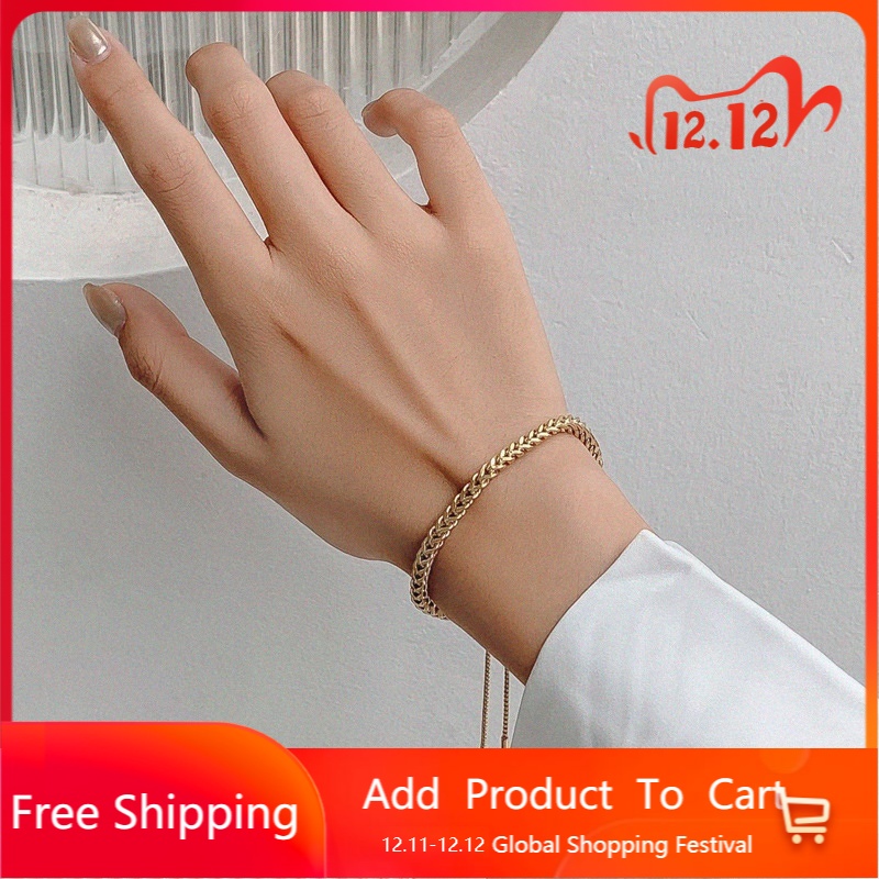 Gelang Serut,Emas,Anti Karat,Adjustable,Logam Kawat Jalinan,Gelang Aksesoris Wanita