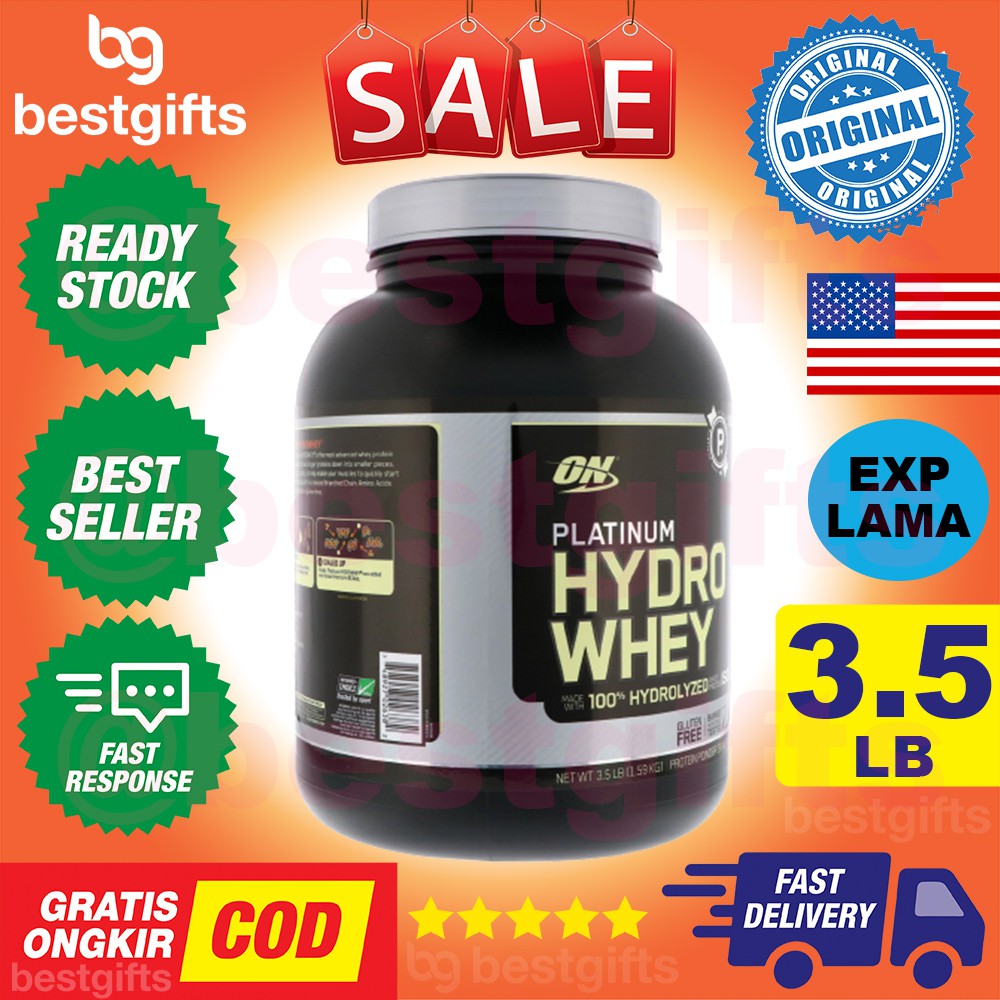 OPTIMUM NUTRITION ON PLATINUM HYDRO WHEY CHOCOLATE COKLAT PROTEIN FITNESS ASAM AMINO ACID 3.5 LB