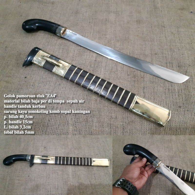 golok panjang baja tempa pisau hunting sarung dan handle tanduk kerbau