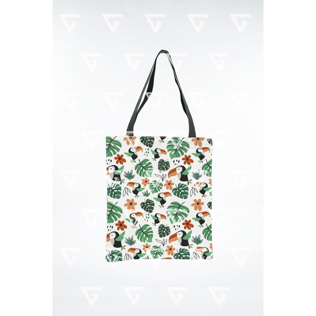 Totebag wanita / tote bag wanita kekinian 2021 kanvas motif Rangkaong Putih