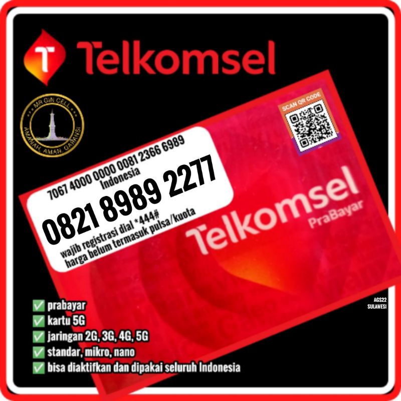 Kartu perdana nomor cantik telkomsel simpati 4G 5G rapi hoki 8989 2277