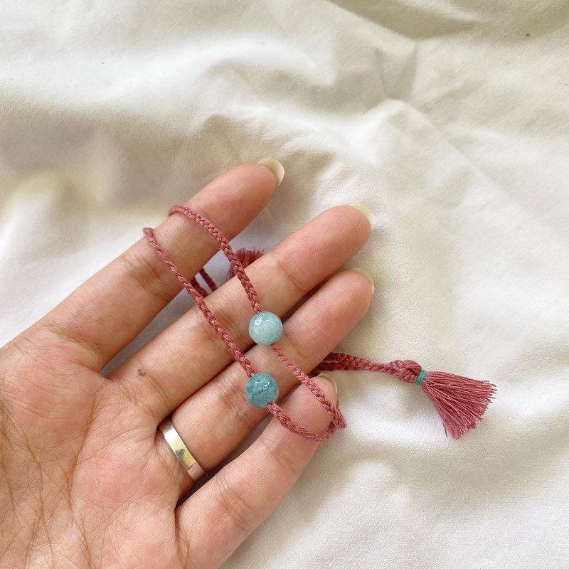 Gelang tangan STONE BRAIDED DOUBLE LAYER DUSTY PINK kepang loliastuff (gelang etnik /gelang kepang /gelang beads /gelang boho/ gelang batu/ gelang stone/ gelang bracelet/ gelang friendship/ gelang unisex / gelang custom)