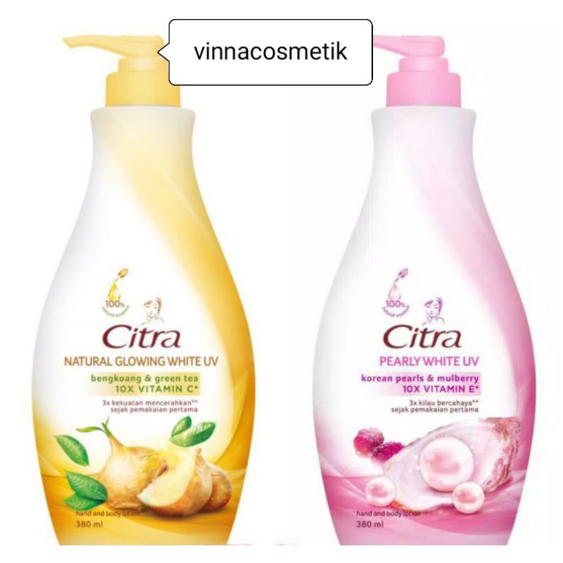 CITRA PEARLY WHITE UV(PINK) &amp; READY CITRA NATURAL GLOWING WHITE UV(BENGKUANG) ISI 380 ML ORIGINAL%