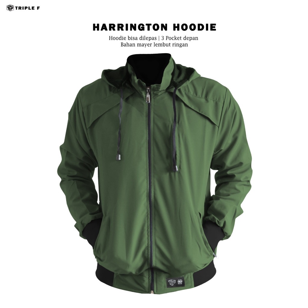 Jaket Harrington Hoodie Polos Pria Wanita Unisex Anti Angin Hitam Navy Army Grey Mroon Size L XL XXL Original Triple F