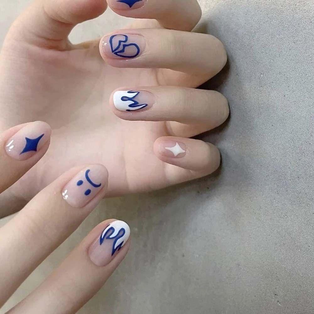 Needway Stiker Nail Art Klein Blue Smiley Face Bintang Aplikasi DIY Dekorasi Nail Art