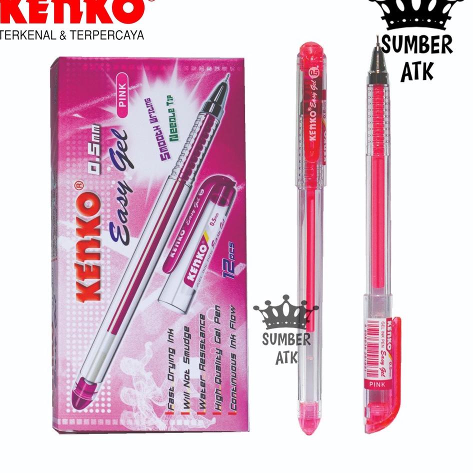 Murah Premium GEL PEN Easy Gel 0.5 mm 12 PCS 1 LUSIN KENKO Pulpen Hitam , Biru , Merah , Orange , Violet , Green , Pink , Purple