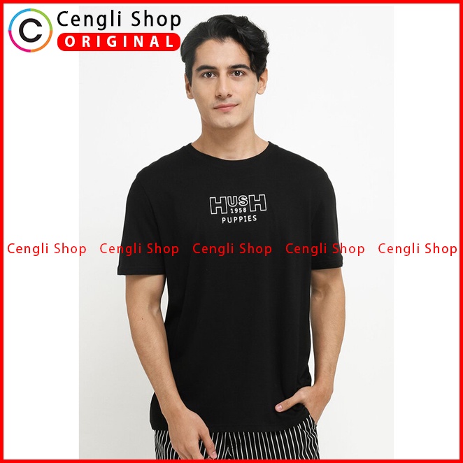 BAJU KAOS PRIA HUSH PUPPIES ORIGINAL CASUAL LENGAN PENDEK HITAM HM02