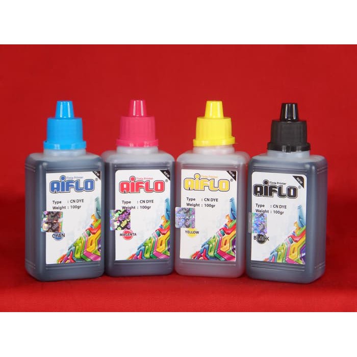 TINTA AIFLO REFILL PRINTER CANON EPSON HP STANDARD 100ML BOTOL WARNA merah kuning biru hitam