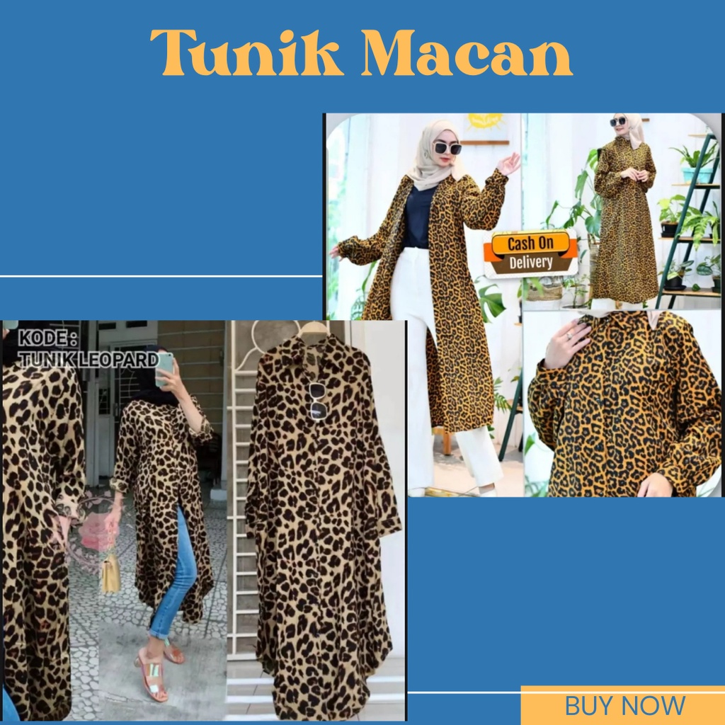 Long Tunik Wanita Motif Macan Leopard Kekinian Ukuran Jumbo LD Sampai 120 130 / Atasan Pakaian Perem